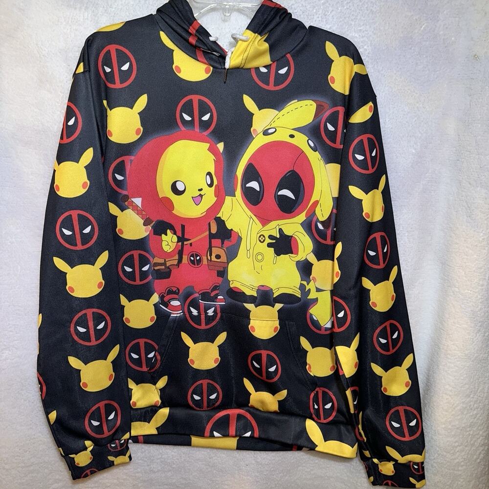 Pokemon Deadpool Hoodie‎ XXL Pikachu Mashup All Over Print Graphic Sweatshirt